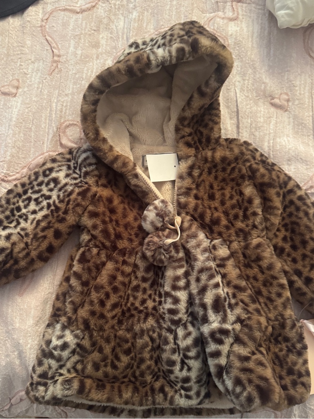 Kids coat Leopard Print Faux Fur Hooded Puffer Coat for Kids - Brown